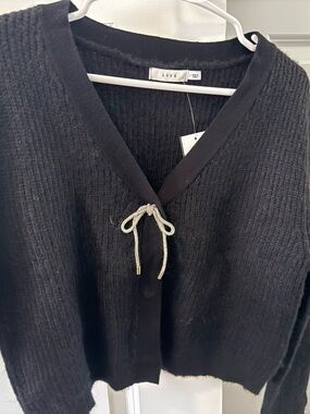 Lush Black Knit Cardigan with bejeweled bow